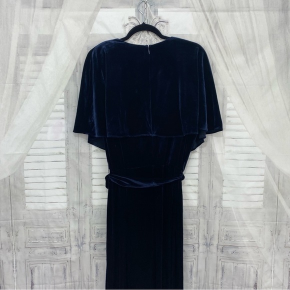 Alex Marie Size 16 Capelet Cape Navy Blue Velvet V-Neck Jumpsuit Wide Leg Formal - Picture 10 of 11